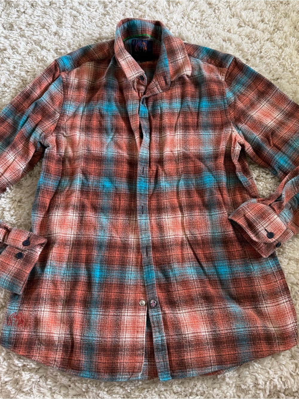 John Lennon Plaid Button-Up Shirt in Rust and Teal